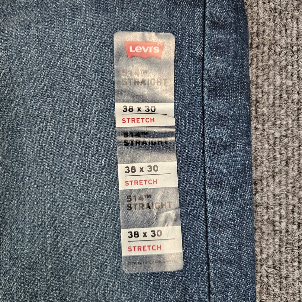 Levis 514 Jeans Mens 38x30 Straight Stretch Fit Dark Wash Blue Denim Red Tab NEW - Picture 3 of 10